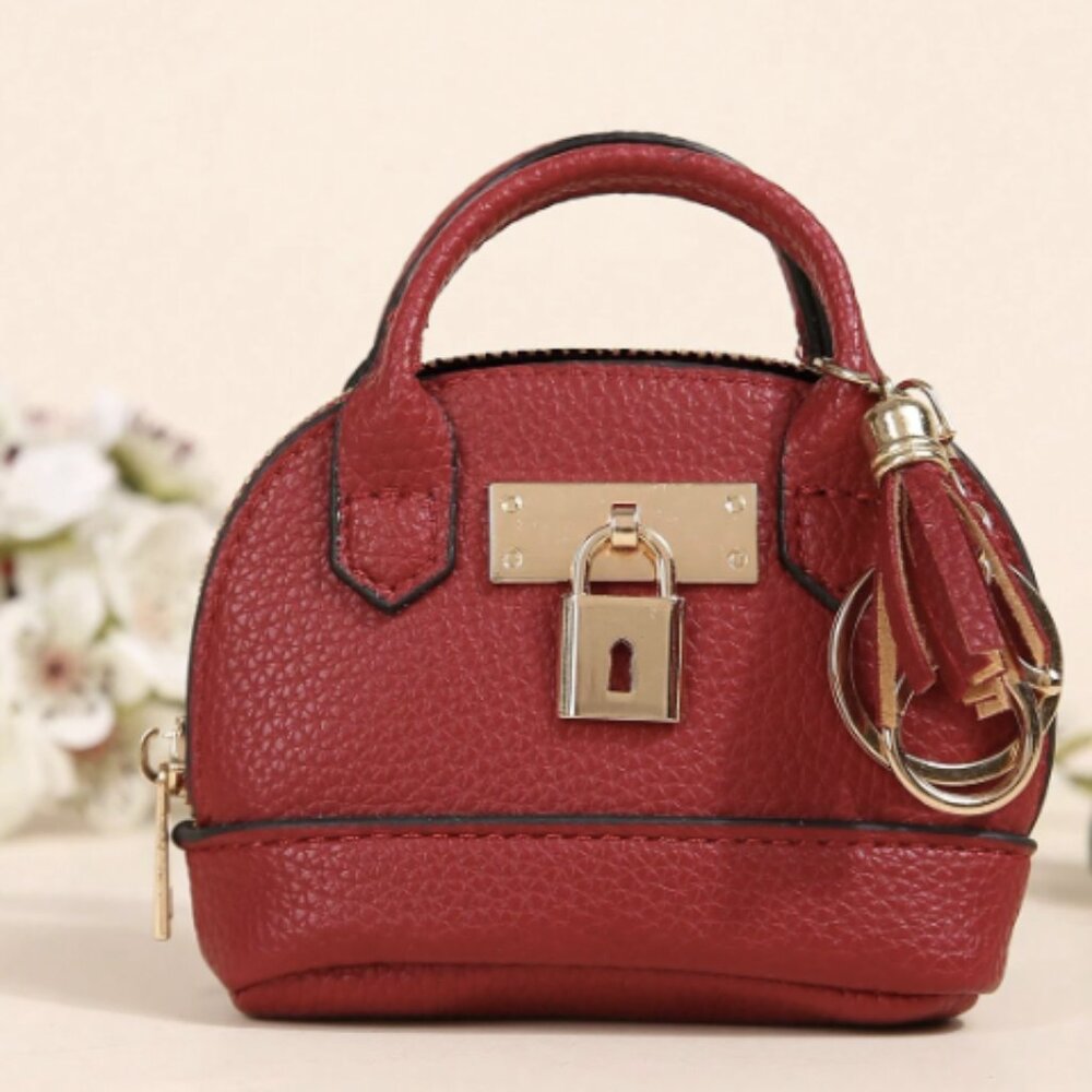 Red Mini Half-Round  Coin Purse with Keychain – Trendy & Versatile Wallet